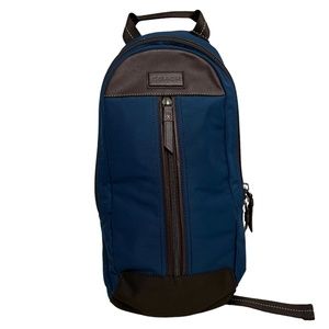 COACH F70692 VARICK Pack Blue Brown Leather Sling Backpack Shoulder Man Bag Tote
